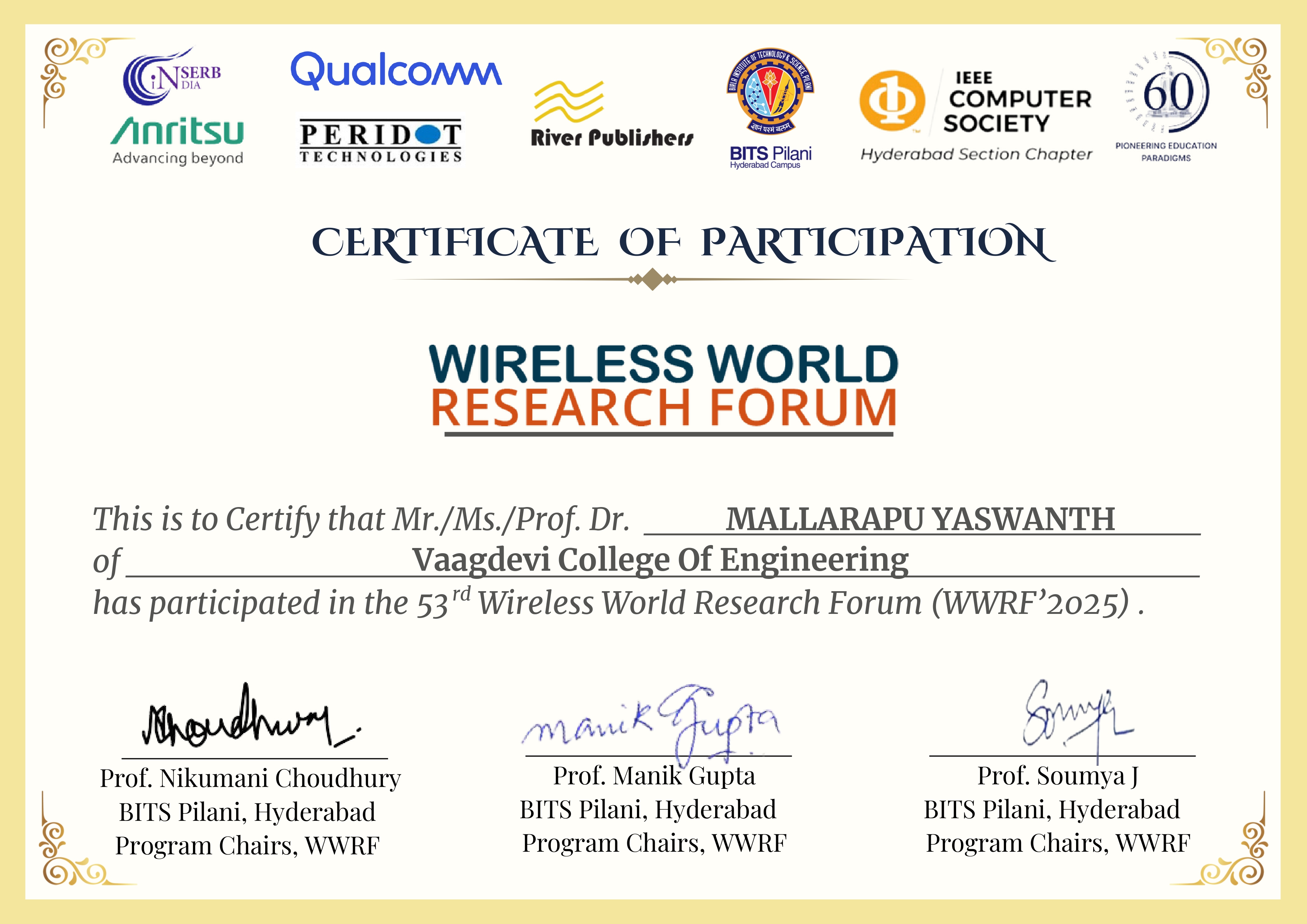 WWRF Participation Certificate